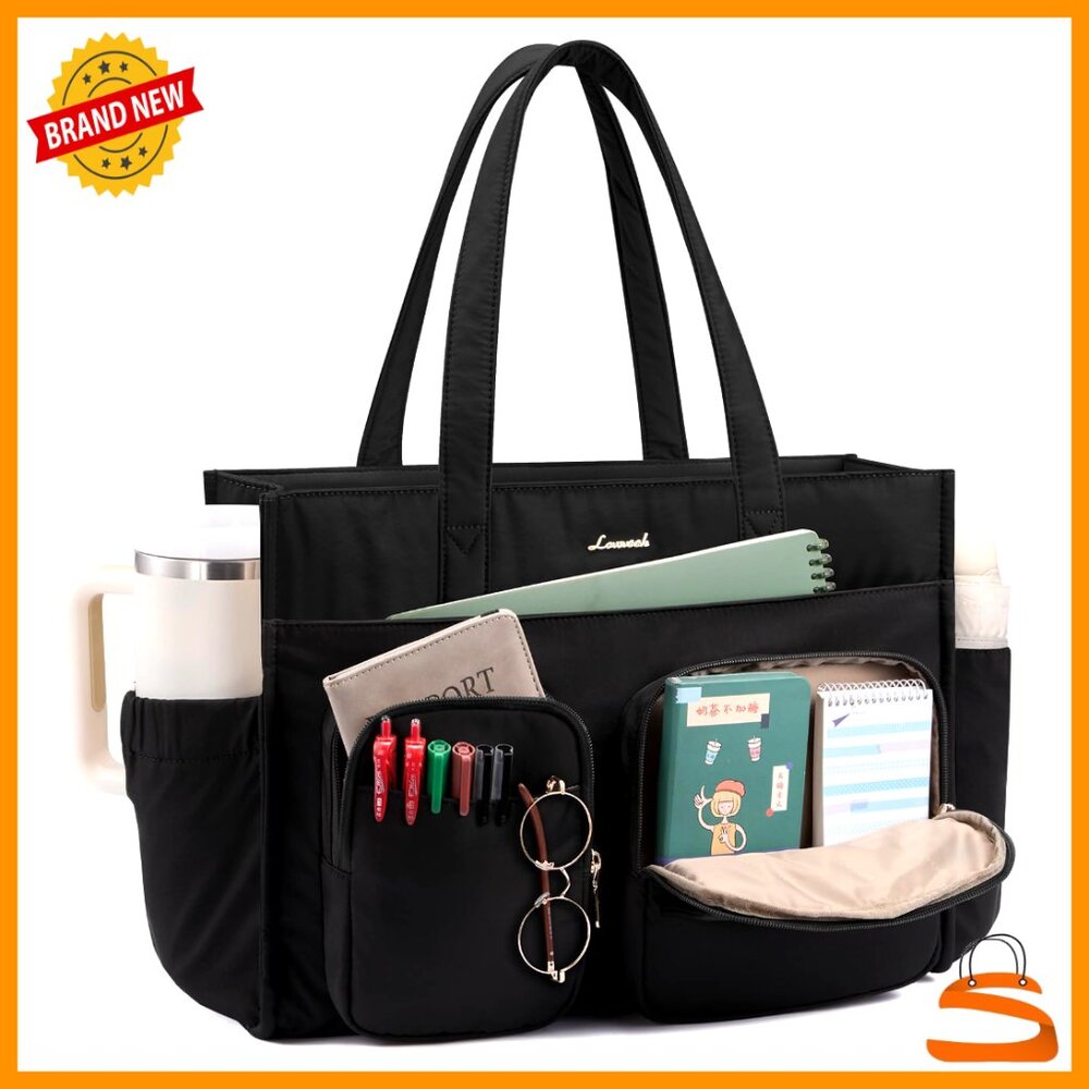 15.6 Inch Laptop Tote Bag with Multiple Pockets and Luggage Strap